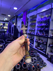 Black Crystal Broom Wand with Golden Dragon Detailing | Magical Bohemian Style