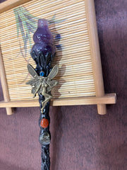 Fairy Crystal Broom Wand with Amethyst & Gemstone Accents | Spiritual Cleansing Decoration