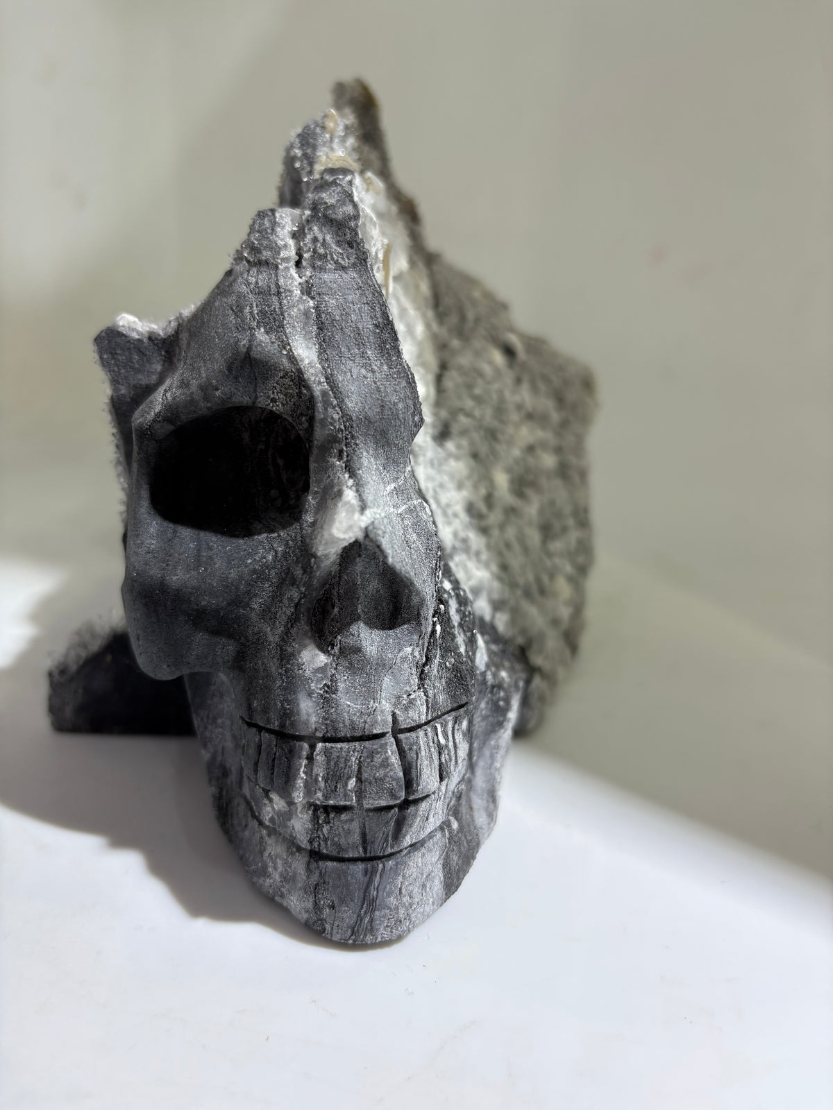 Raw Calcite Crystal Skull Natural Stone Sculpture, Unique Mineral Decor