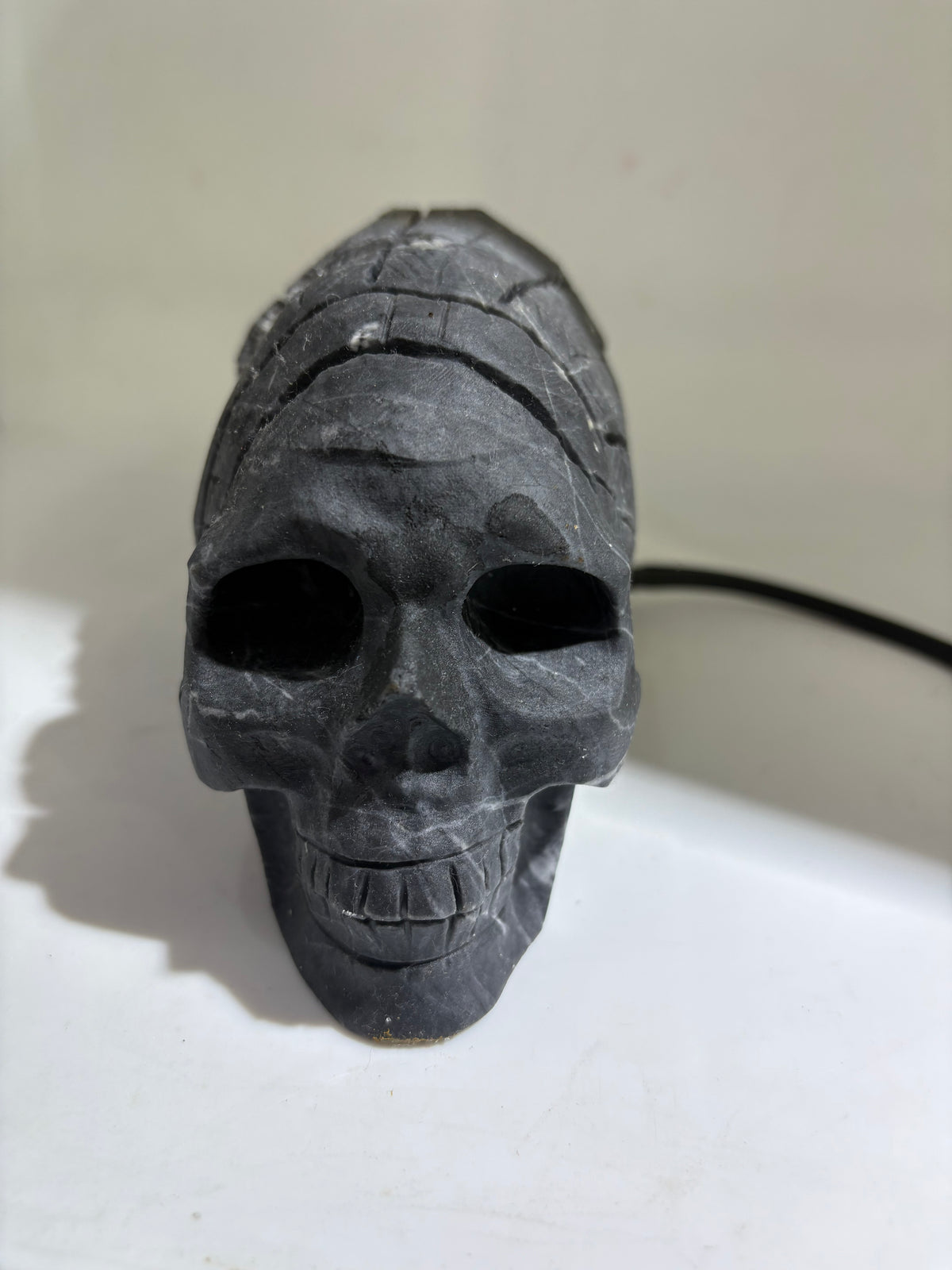 Futuristic Calcite Skull Sculpture with Raw Crystal Geode Natural Stone Art