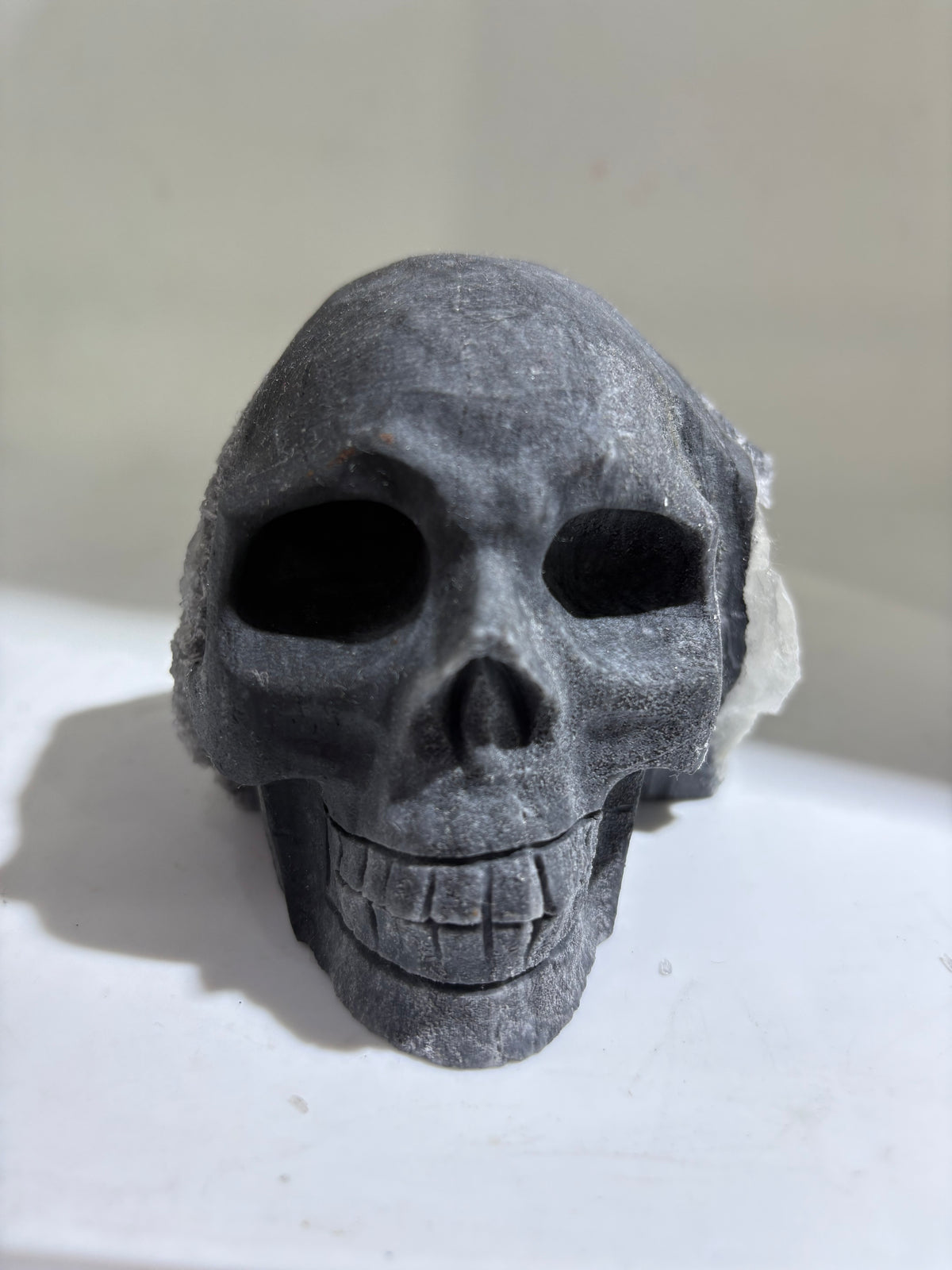 Calcite Skull with Natural Crystal Geode – Gothic Stone Art Decor