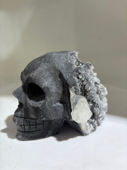 Calcite Skull with Natural Crystal Geode – Gothic Stone Art Decor