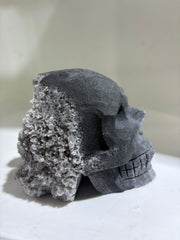 Calcite Skull with Natural Crystal Geode – Gothic Stone Art Decor
