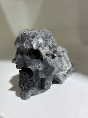 Shadow Frost Calcite Skull Crystal with Natural Druzy Accents