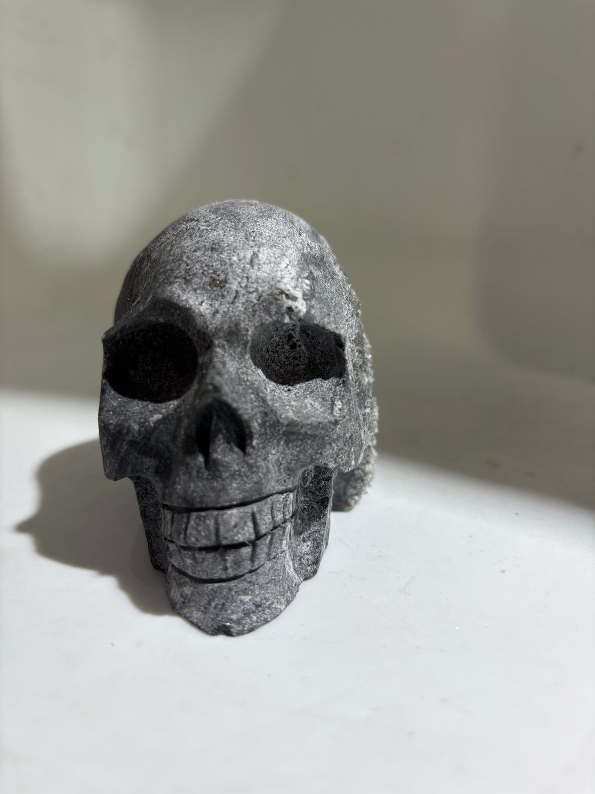 Frosted Crystal Calcite Skull Sculpture with Natural Druzy Back