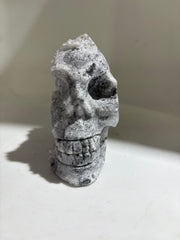 Druzy Crest Calcite Skull Sculpture with Natural Geode Formation
