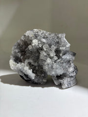 Druzy Crest Calcite Skull Sculpture with Natural Geode Formation