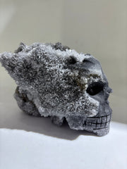 Frosted Obsidian Calcite Skull with Raw Druzy Crown