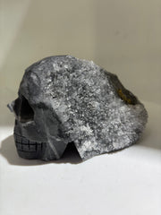 Glacier Night Calcite Skull with Natural Druzy Crystal Crown
