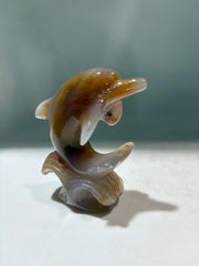 Natural Agate Dolphin Sculpture – Ocean Wave Crystal Figurine