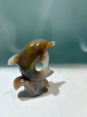 Natural Agate Dolphin Sculpture – Ocean Wave Crystal Figurine