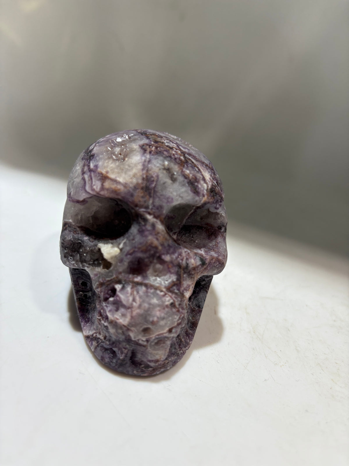 Natural Energy Gem Fluorite Skull – Hand-Carved Stone Sculpture | Unique Gothic Home Decor