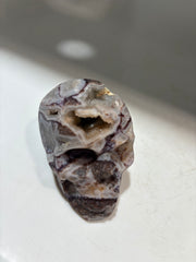 Geode Energy Gem Fluorite Skull Sculpture – Natural Crystal Skull with Cavernous Detail | Mystical Gothic Decor