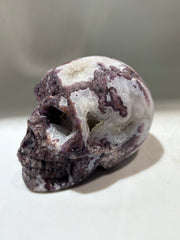 Shadow Amethyst Energy Gem Fluorite Skull – Hand-Carved Crystal Skull with Smoky Purple Veins