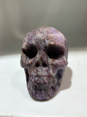Mystic Amethyst Energy Gem Fluorite Skull – Artisan Hand-Carved Crystal Sculpture