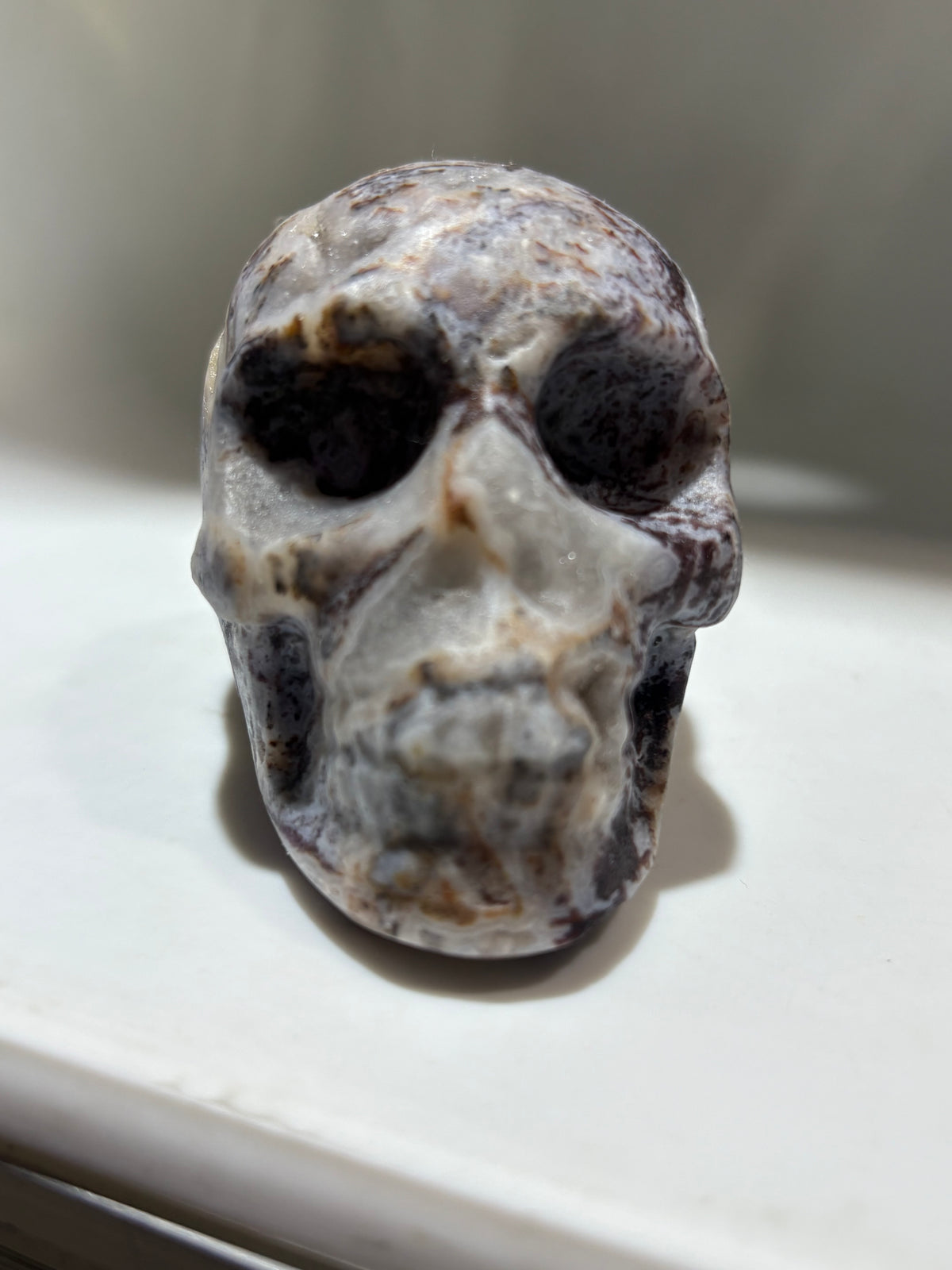 Phantom Veil Energy Gem Fluorite Skull – Hand-Carved Crystal Skull Sculpture