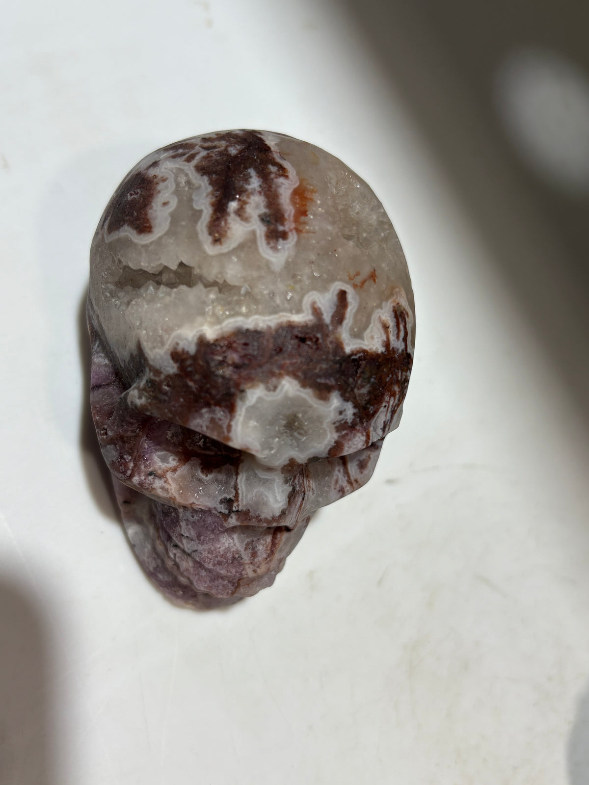 Mystic Earth Vein Energy Gem Fluorite Skull – Hand-Carved Crystal Skull Sculpture