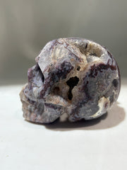 Ethereal Matrix Energy Gem Fluorite Skull – Hand-Carved Crystal Skull with Natural Quartz Veins &amp; Raw Geode Texture