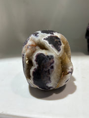 Golden Vein Energy Gem Fluorite Skull – Hand-Carved Crystal Skull with Natural Druzy Accents