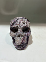 Mystic Shadow Energy Gem Fluorite Skull – Crystal Skull with Smoky Violet Veins &amp; Ancient Totem Design