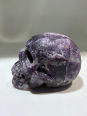 Violet Nebula Energy Gem Fluorite Skull – Crystal Sculpture with Swirling Lavender Patterns