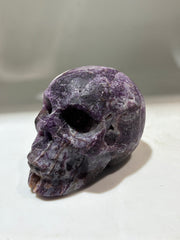 Violet Nebula Energy Gem Fluorite Skull – Crystal Sculpture with Swirling Lavender Patterns