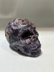 Celestial Veins Energy Gem Fluorite Skull – Purple Crystal Skull with Natural Geode Accents