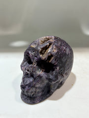 Celestial Veins Energy Gem Fluorite Skull – Purple Crystal Skull with Natural Geode Accents