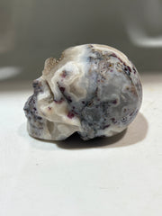 Ethereal Mist Energy Gem Fluorite Skull – Hand-Carved Crystal Skull with Dreamy White and Grey Veins