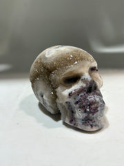 Ethereal Mist Energy Gem Fluorite Skull – Hand-Carved Crystal Skull with Dreamy White and Grey Veins