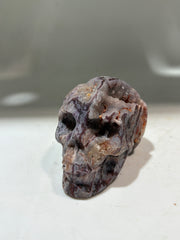 Energy Gem Fluorite Skull – Hand-Carved Natural Crystal Skull with Raw Geode Accents