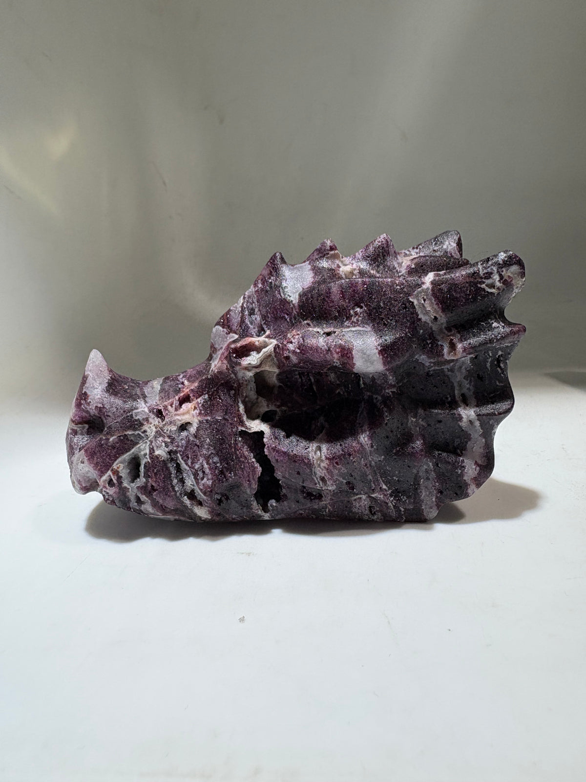 Enchanted Amethyst  Dragon Skull – Hand-Carved Raw Crystal Sculpture