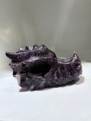 Mystical Purple  Dragon Skull – Hand-Carved Raw Crystal Sculpture