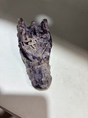 Natural Sphalerite Dragon Head Carving – Rare Purple &amp; White Crystal Sculpture for Collectors
