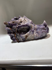 Natural Sphalerite Dragon Head Carving – Rare Purple &amp; White Crystal Sculpture for Collectors