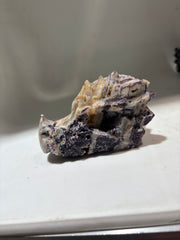 Natural Sphalerite Dragon Head Carving – Unique Beige & Purple Crystal Sculpture for Collectors
