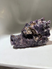 Sphalerite Dragon Head Sculpture – Unique Purple & Beige