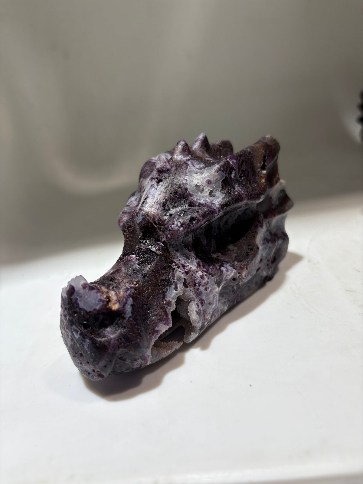 Sphalerite Dragon Head – Unique Purple Crystal Skull, Fantasy Mineral Sculpture