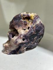 Celestial Druzy Fluorite Crystal Skull with Natural Mineral Cluster