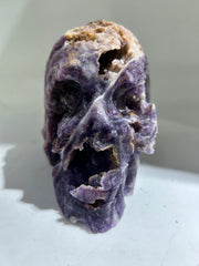 Phantom Geode Fluorite Crystal Skull with Raw Cavernous Texture