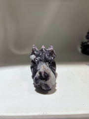 Curious Constellation Sphalerite Dragon Head – Unique Hand-Carved Purple & White Mineral Sculpture