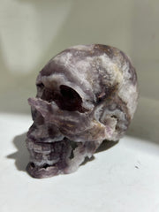 Ethereal Amethyst Vein Fluorite Skull – Hand-Carved Crystal Art Sculpture