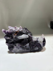 Curious Constellation Sphalerite Dragon Head – Unique Hand-Carved Purple & White Mineral Sculpture