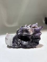 Curious Constellation Sphalerite Dragon Head – Unique Hand-Carved Purple & White Mineral Sculpture