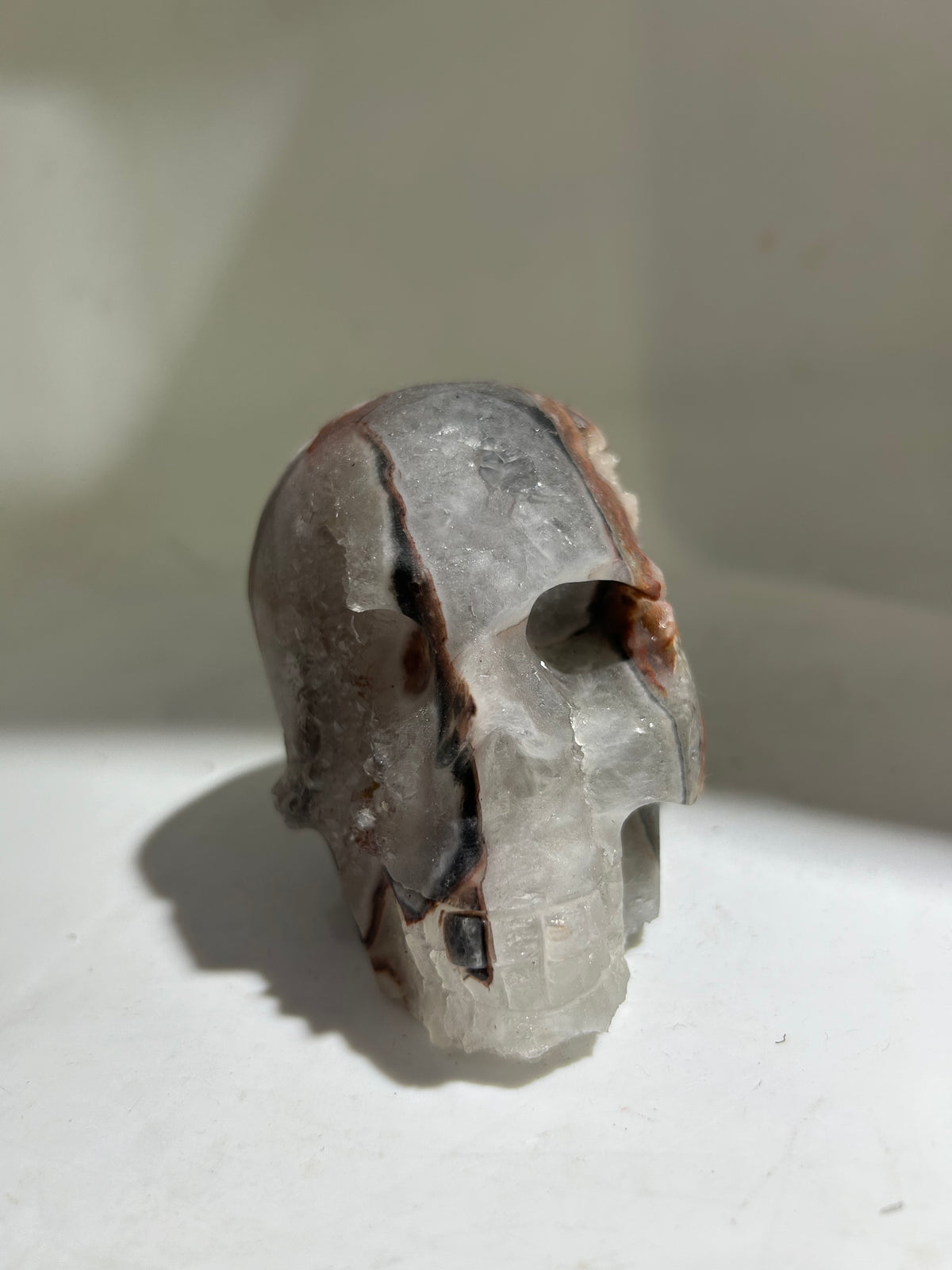 Celestial Geode Fluorite Skull – Hand-Carved Crystal Skull with Natural Druzy Cavity
