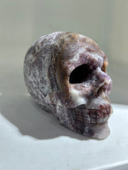 Celestial Veins Raw Fluorite Skull Sculpture – Hand-Carved Crystal Art