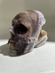 Celestial Veins Raw Fluorite Skull Sculpture – Hand-Carved Crystal Art