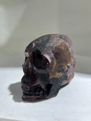 Obsidian Veins Fluorite Skull – Raw Crystal Art Sculpture