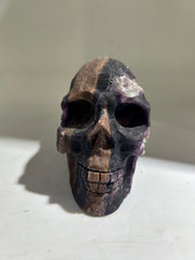 Celestial Geode Fluorite Skull – Raw Crystal Sculpture with Natural Druzy