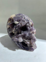Raw Amethyst Fluorite Skull | Hand-Carved Crystal Skull Sculpture | Primitive Mineral Art